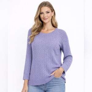 Preswick & Moore Lilac Purple Cable Knit Crewneck Sweater Size Petite Large